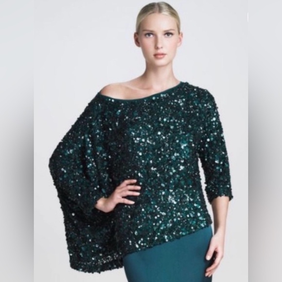 St. John Tops - St. John Teal Sequin Asymmetrical Top